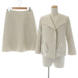 スーツ セットアップ ノーカラージャケット 七分袖 フレアスカート ひざ丈 アイボリー ベージュ