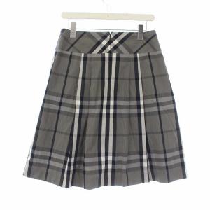 BURBERRY LONDON ひざ丈 プリーツスカート チェック ベルトデザイン 40 グレー