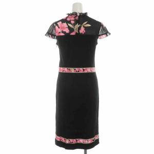 LEONARD FASHION タイトワンピース 花柄 36 ブラック ピンク