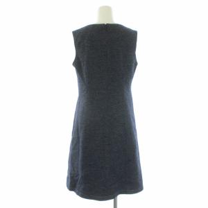 René ワンピース ひざ丈 ノースリーブ くるみボタン 34 ネイビー