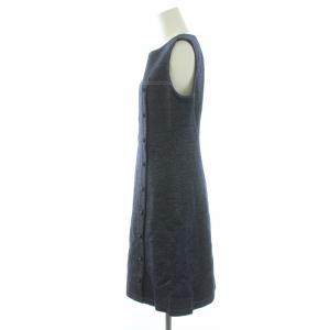 René ワンピース ひざ丈 ノースリーブ くるみボタン 34 ネイビー