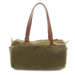 IL BISONTE ショルダーバッグ ハンドバッグ レザー キャンバス カーキ ブラウン