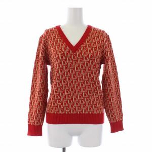 プレタポルテ ヴィンテージ トロッター 長袖 ニット Vネック ウール M レッド ベージュ