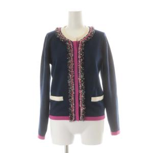 ニット カーディガン 長袖 フリンジ F ネイビー