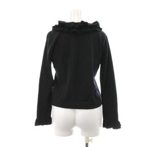 René ニット セーター カットソー 長袖 クルーネック フリル ウール ストレッチ 38 ブラック