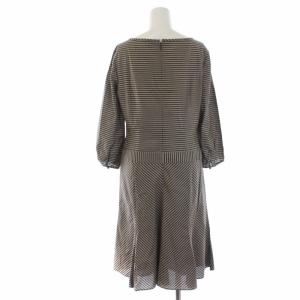 René TISSUE ワンピース ひざ丈 七分袖 フレア ボーダー 38 ブラウン グレー