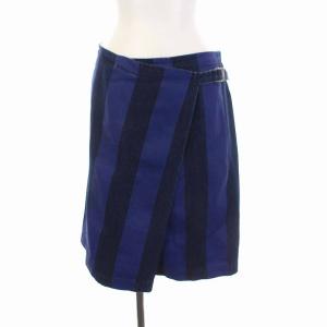 AD2001 スカート ひざ丈 デニムストライプ コットン S ブルー