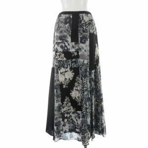 GRACE CONTINENTAL フレアスカート ロング マキシ パッチワーク 切替 フリル 刺繍 36 ブラック