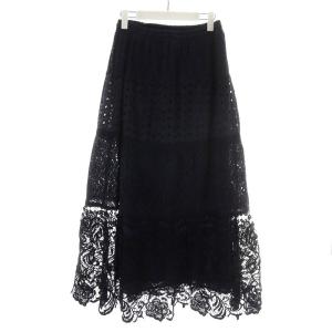 フレアスカート マキシ ロング レース 36 ネイビー