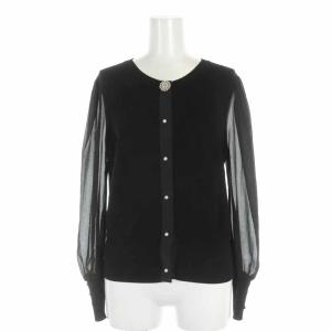 ニットカーディガン シアー シースルー 切替 ビジュー パール 長袖 40 ブラック