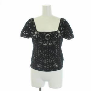 カットソー 半袖 レース 刺繍 シースルー シアー 0 XS 黒 ブラック