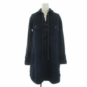 19AW デニムシャツワンピース ひざ丈 長袖 レースアップ XS インディゴ 211683995001