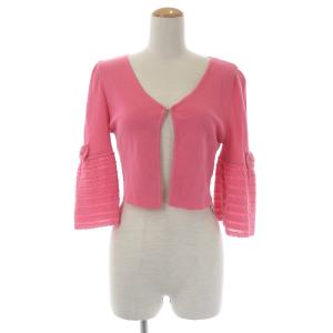 ボレロ カーディガン ショート 七分袖 フレアスリーブ Vネック リボン 40 ピンク