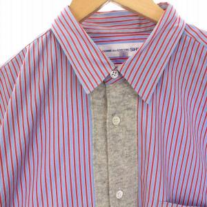 COMME des GARCONS SHIRT シャツ ヴィンテージ ニット切替 ストライプ 長袖 M ブルー レッド