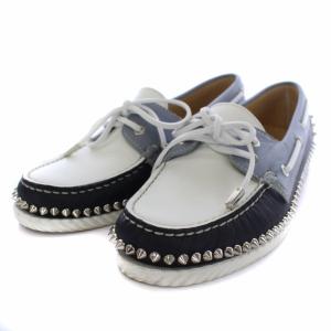 デッキシューズ スパイクスタッズ レザー 39.5 紺 白