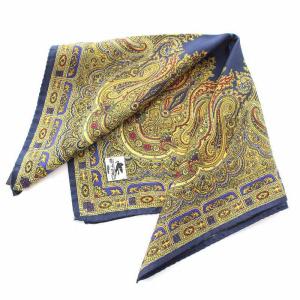 スカーフ ハンカチ ポケットチーフ 総柄 シルク100％ イエロー ネイビー