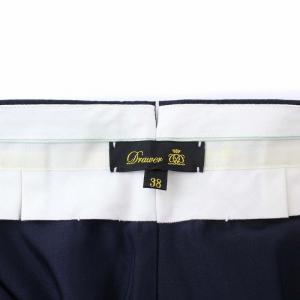 Drawer 20SS ワイドパンツ ハイウエスト ウール リネン混 38 M 紺 ネイビー