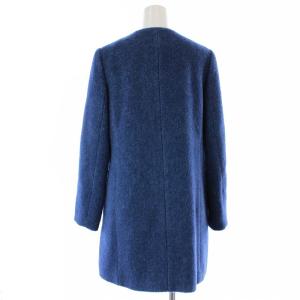 ANAYI ノーカラーコート ロング ジップアップ カシミヤ混 ウール 38 ブルー