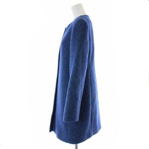 ANAYI ノーカラーコート ロング ジップアップ カシミヤ混 ウール 38 ブルー