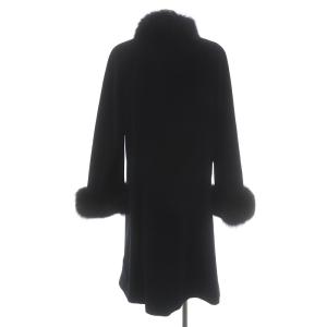 Leilian ファーカラーコート ロング シングルボタン アンゴラ ウール混 フォックスファー 9 ブラック