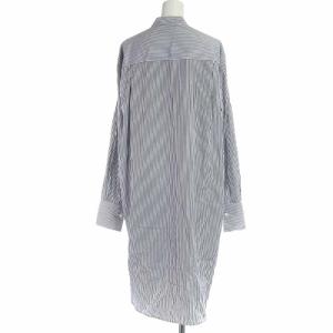CINOH 21AW シャツワンピース ひざ丈 コットン バンドカラー ストライプ 長袖 F ネイビー