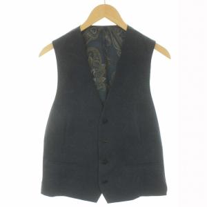 ベスト ジレ 前開き 切替 ペイズリー柄 ウール 48 ネイビー