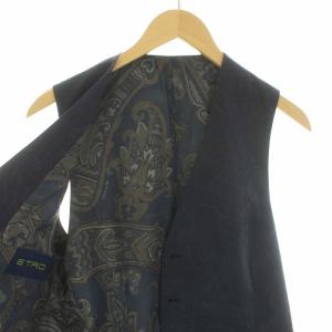 ETRO ベスト ジレ 前開き 切替 ペイズリー柄 ウール 48 ネイビー