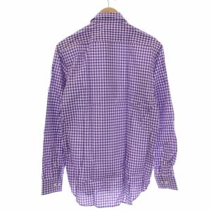 ETRO シャツ 長袖 ギンガムチェック イタリア製 40 ホワイト パープル