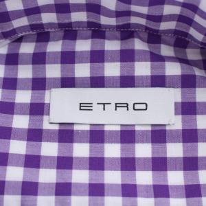 ETRO シャツ 長袖 ギンガムチェック イタリア製 40 ホワイト パープル