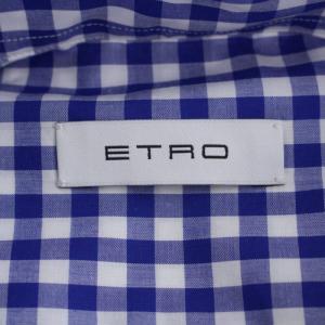 ETRO シャツ 長袖 ギンガムチェック イタリア製 41 L 白 ホワイト 青 ブルー