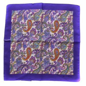 スカーフ ペイズリー柄 シルク イタリア製 紫 パープル 白 ホワイト