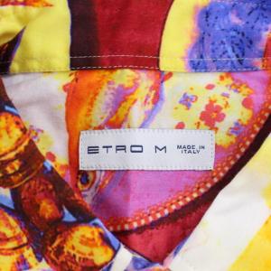 ETRO シャツ 長袖 総柄 イタリア製 M レッド イエロー