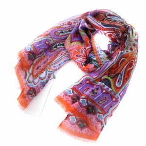 ETRO ストール スカーフ マフラー 総柄 シルク イタリア製 オレンジ