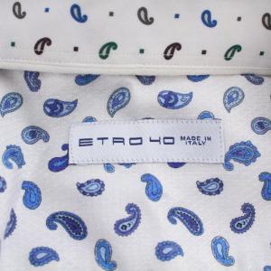 ETRO シャツ 長袖 ペイズリー柄 40 L 白 ホワイト 青 ブルー