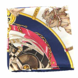 HERMES カレ90 CHEVAUX DE TRAIT 輓馬 スカーフ シルク 総柄 ネイビー