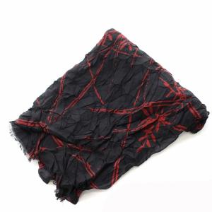 EMPORIO ARMANI ストール マフラー 総柄 シワ加工 シルク ブラック レッド