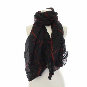 EMPORIO ARMANI ストール マフラー 総柄 シワ加工 シルク ブラック レッド