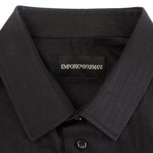 EMPORIO ARMANI シャツ スタンダードカラー 長袖 ストライプ コットン 40 ブラック