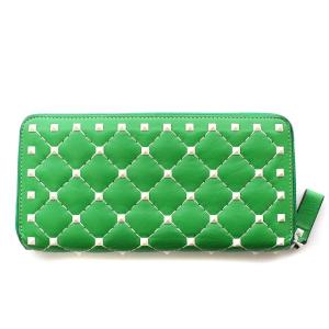 VALENTINO GARAVANI 長財布 PW2P0P00RVH フリーロック スタッズ レザー ラウンドファスナー グリーン