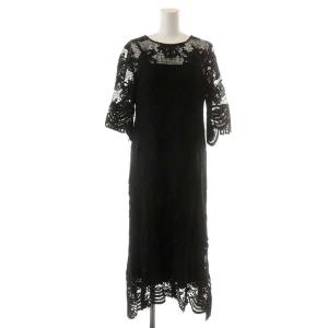 21SS メッシュフラワーレースワンピース ミモレ ロング 36 S 黒 ブラック