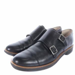 idea ダブルモンクストラップシューズ レザー ローヒール ストレートチップ 23cm 黒 ブラック