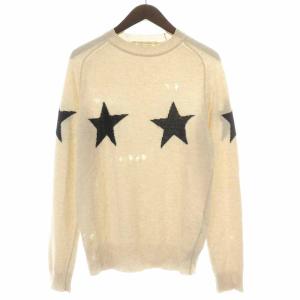 17SS ニット セーター モックネック プルオーバー カシミヤ混 スター USED加工 M ベージュ