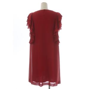 LANVIN en Bleu フレアワンピース ひざ丈 ハーフスリーブ フリル シアー インナー付き 38 M 赤 レッド