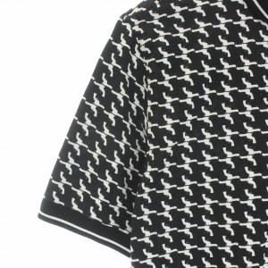 DOLCE&GABBANA ポロシャツ 半袖 総柄 刺繍 50 L 黒 ブラック 白 ホワイト