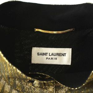 SAINT LAURENT PARIS 19年製 シャツ メタリック ボウタイ S ゴールド