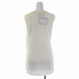 LANVIN カットソー ノースリーブ 変形 デザイン シルク S アイボリー シルバー