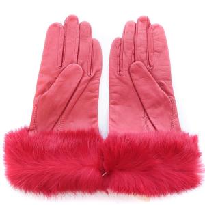 ANTEPRIMA 手袋 レザー ラビットファー 花モチーフ レッド
