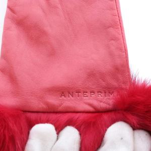 ANTEPRIMA 手袋 レザー ラビットファー 花モチーフ レッド