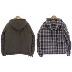 DIESEL リバーシブル ダウンジャケット フード ジップアップ チェック柄 L カーキ