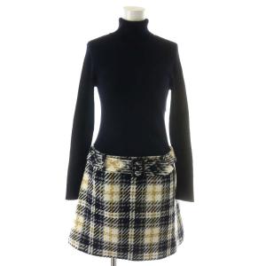 18AW ドッキングワンピース ひざ丈 長袖 ウール タートルネック 38 ネイビー ホワイト